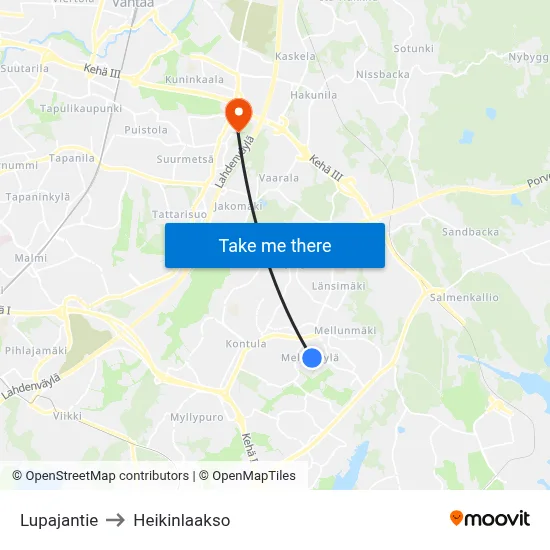 Lupaja Road to Heikinlaakso map