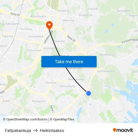 Fallpakka Alley to Heikinlaakso map