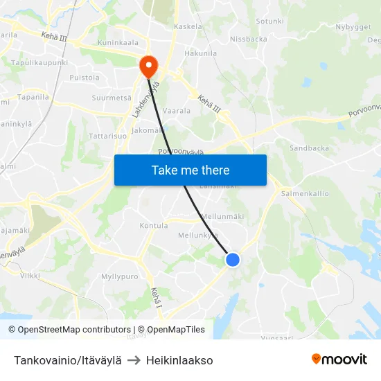 Tankovainio/East Way to Heikinlaakso map