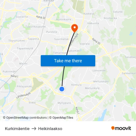 Kurkimäentie to Heikinlaakso map