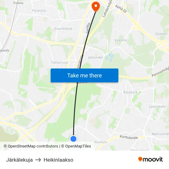 Järkälekuja to Heikinlaakso map