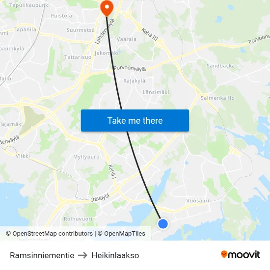 Ramsinniementie to Heikinlaakso map