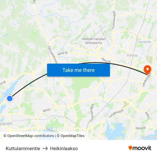 Kuttulampi Road to Heikinlaakso map