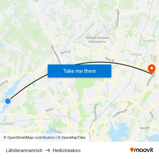 Source Shore Cross to Heikinlaakso map