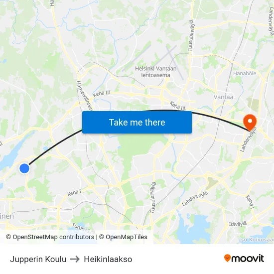 Jupperi School to Heikinlaakso map