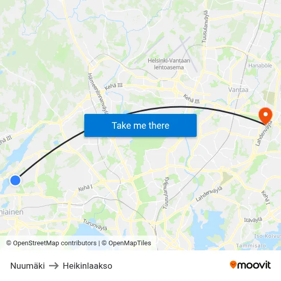 Nuumäki to Heikinlaakso map