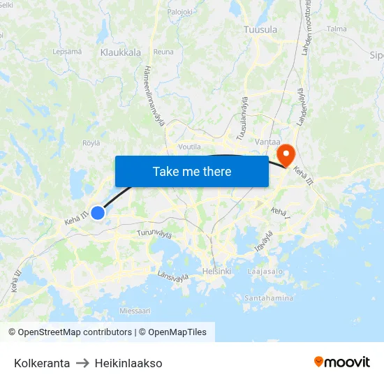 Kolkeranta to Heikinlaakso map