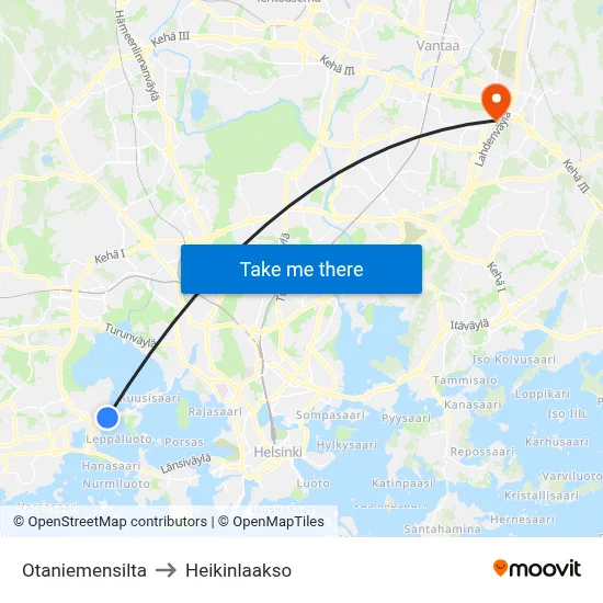 Otaniemi Bridge to Heikinlaakso map