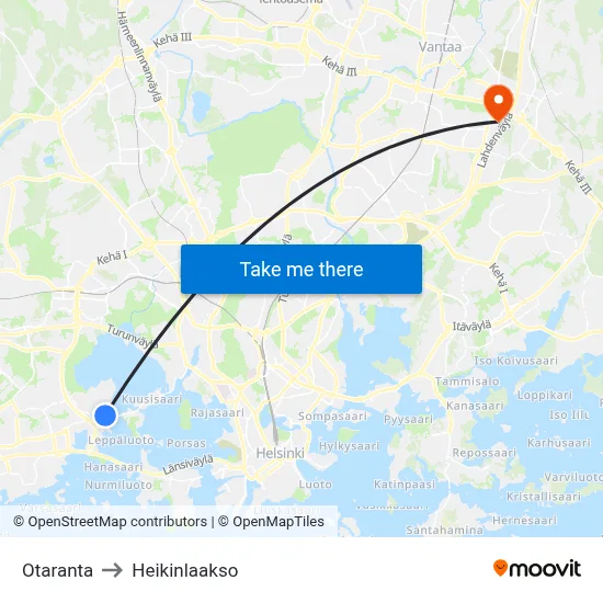 Otaranta to Heikinlaakso map
