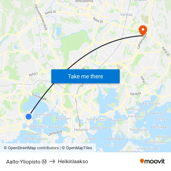Aalto-Yliopisto Ⓜ️ to Heikinlaakso map