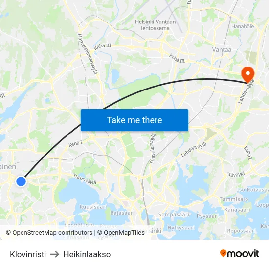 Klovinristi to Heikinlaakso map