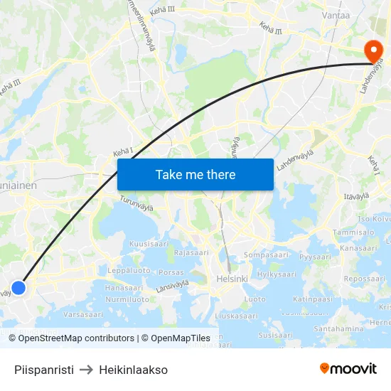 Piispanristi to Heikinlaakso map