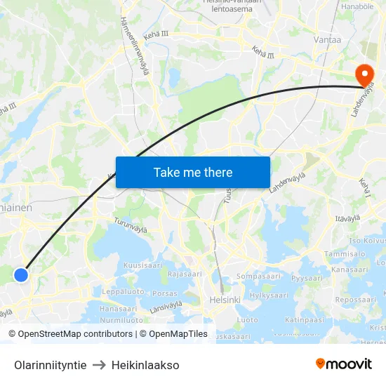 Olarinniitty Road to Heikinlaakso map