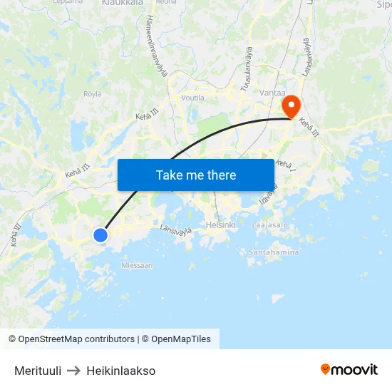 Merituuli to Heikinlaakso map