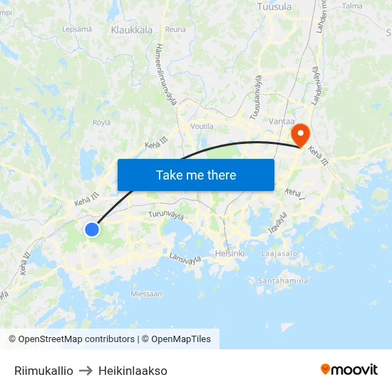 Rune Rock to Heikinlaakso map
