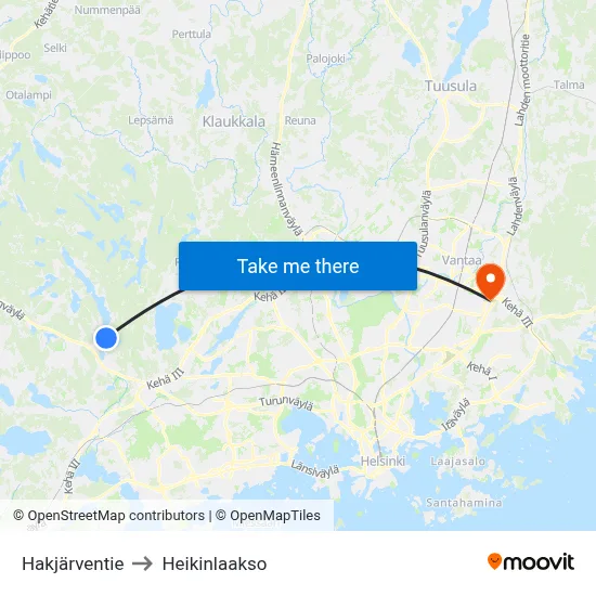 Hakjärventie to Heikinlaakso map