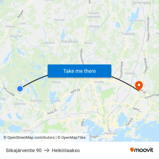 Siikajarventie 90 to Heikinlaakso map