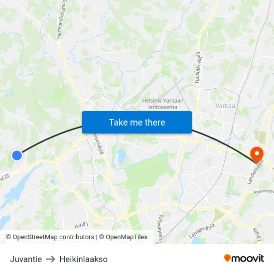 Juvantie to Heikinlaakso map