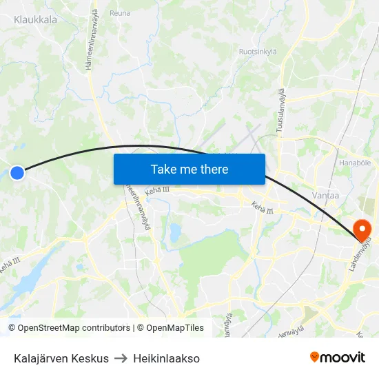 Kalajärvi Center to Heikinlaakso map