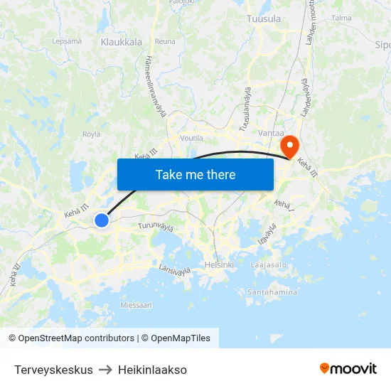Health Center to Heikinlaakso map