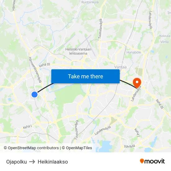 Ojapolku to Heikinlaakso map
