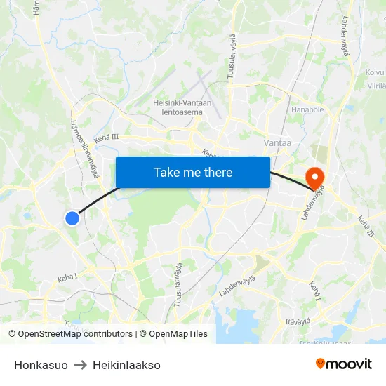 Honkasuo to Heikinlaakso map