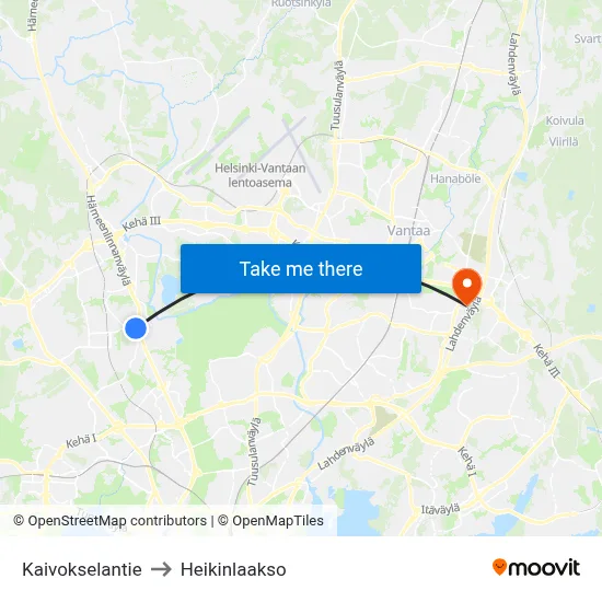 Kaivoksela Road to Heikinlaakso map
