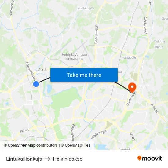 Lintukallio Alley to Heikinlaakso map