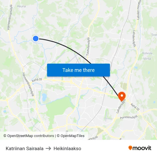 Katriina Hospital to Heikinlaakso map