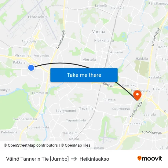 Väinö Tannerin Tie 🛍️ to Heikinlaakso map