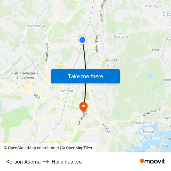 Korso Station to Heikinlaakso map