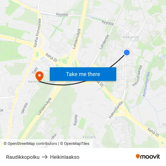 Raudikko Path to Heikinlaakso map