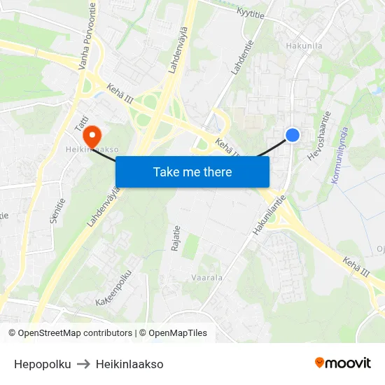 Hepopolku to Heikinlaakso map