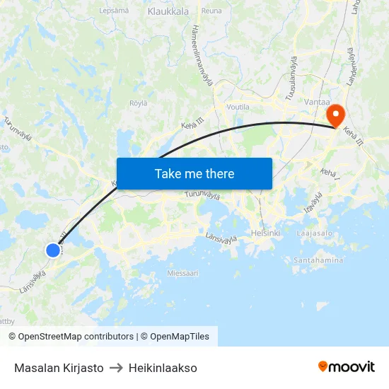 Masala Library to Heikinlaakso map