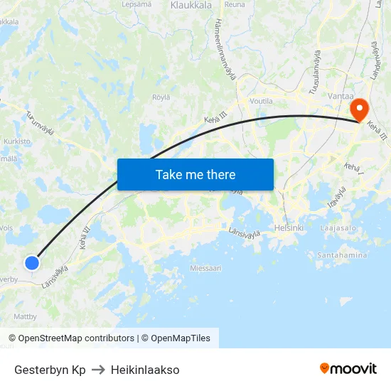 Gesterby Mall to Heikinlaakso map