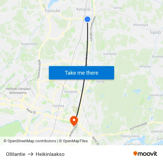 Ollilantie to Heikinlaakso map