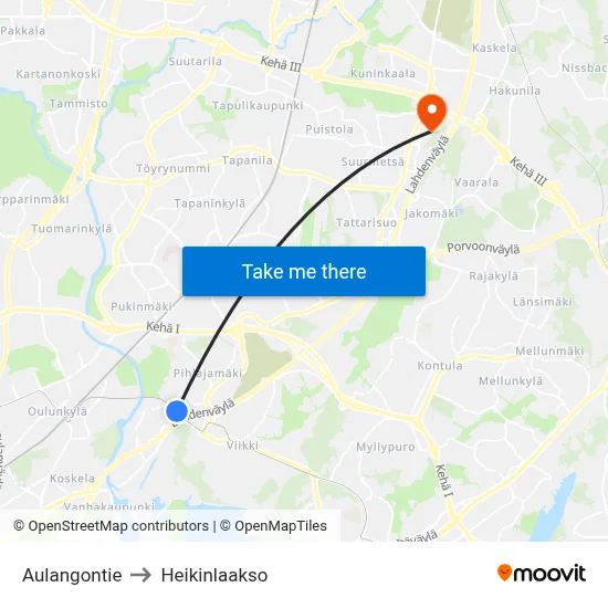 Aulangontie Road to Heikinlaakso map