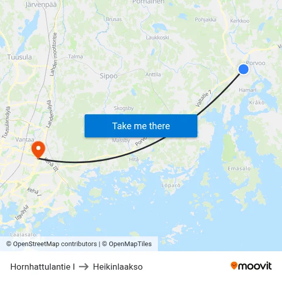 Hornhattula Road E to Heikinlaakso map