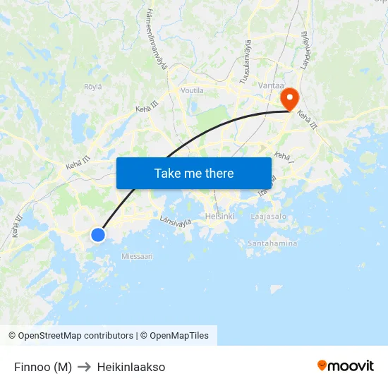 Finnoo (Metro) to Heikinlaakso map