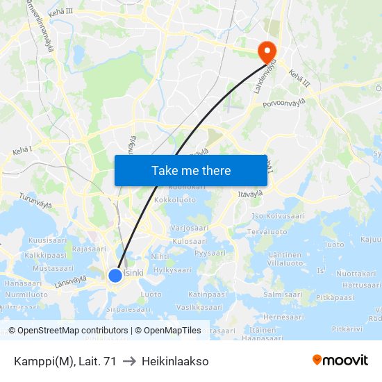 Kamppi(M), Lait. 71 to Heikinlaakso map