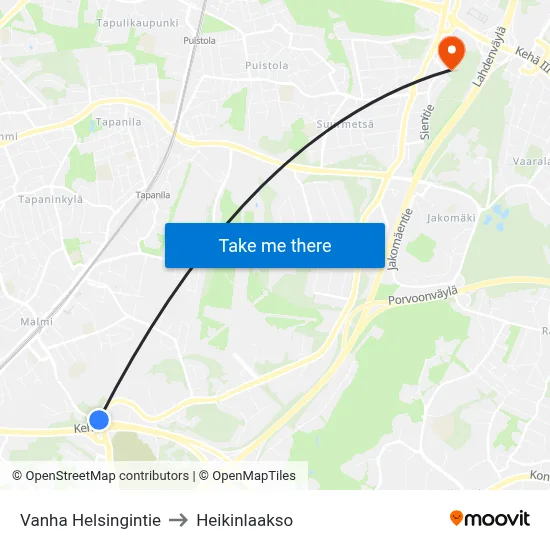 Old Helsinki Road to Heikinlaakso map