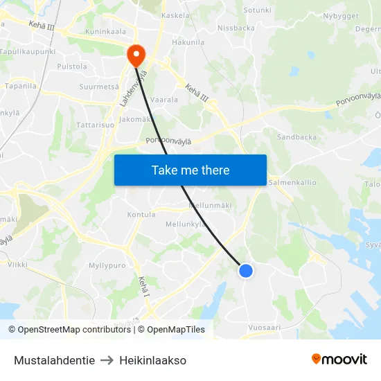 Mustalahdentie to Heikinlaakso map