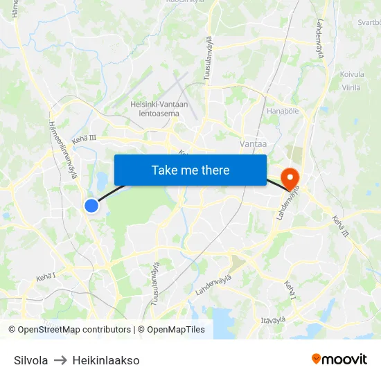 Silvola to Heikinlaakso map