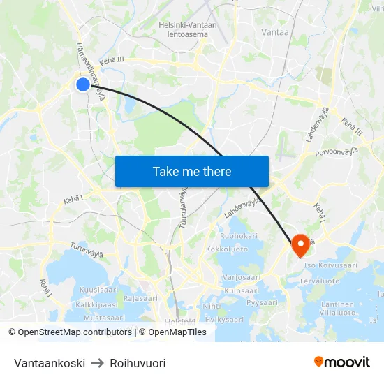 Vantaankoski to Roihuvuori map