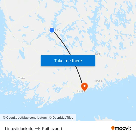 Lintuviidankatu to Roihuvuori map