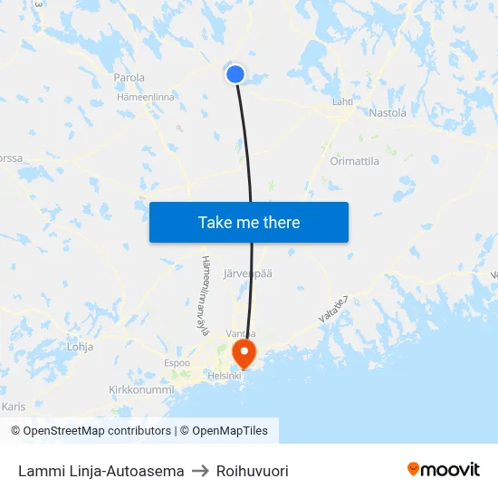 Lammi Bus Station to Roihuvuori map
