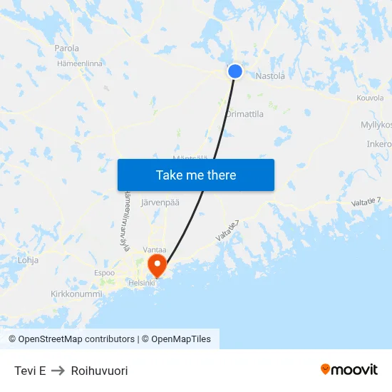Tevi E to Roihuvuori map