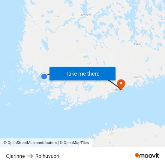 Ojarinne to Roihuvuori map