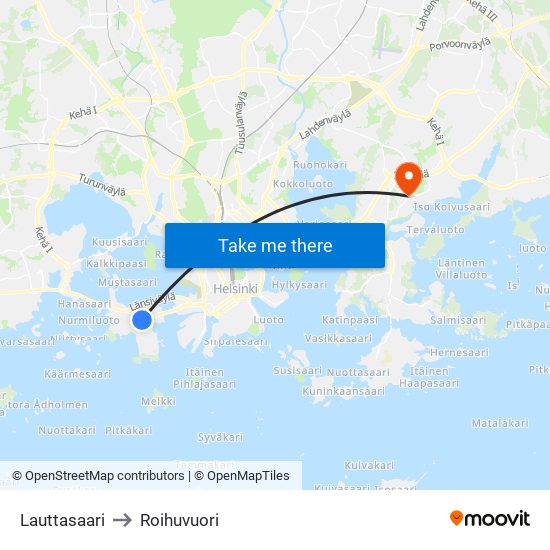 Lauttasaari to Roihuvuori map