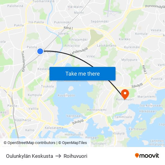 Oulunkylän Keskusta to Roihuvuori map